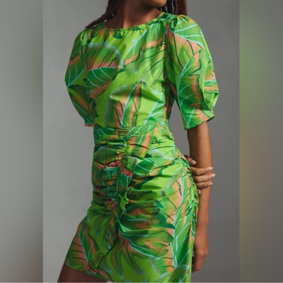 Tropical Green Leaf Print Dress - Picture 2 of 7